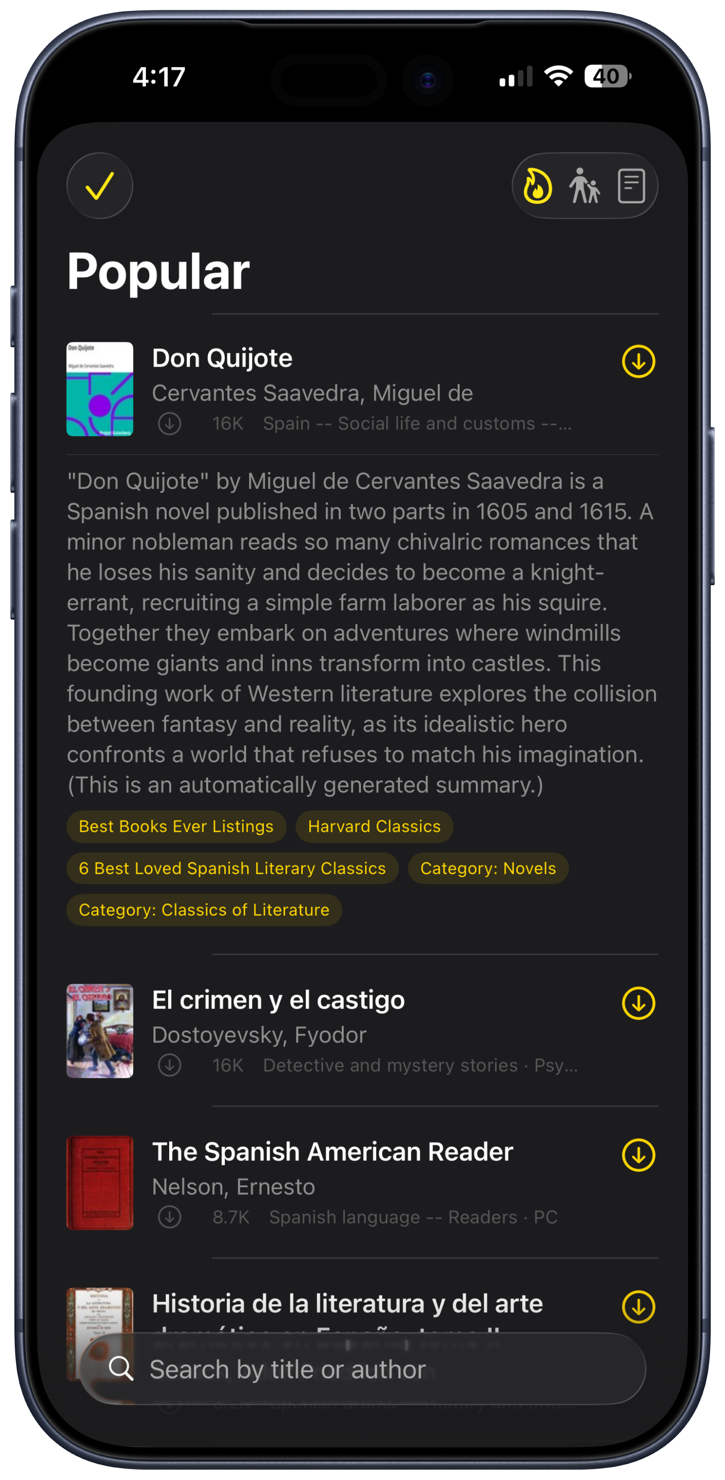 Lantern browse view showing popular books